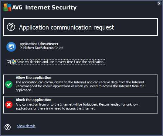 AVG Internet Security có thể làm UltraViewer không lấy được ID